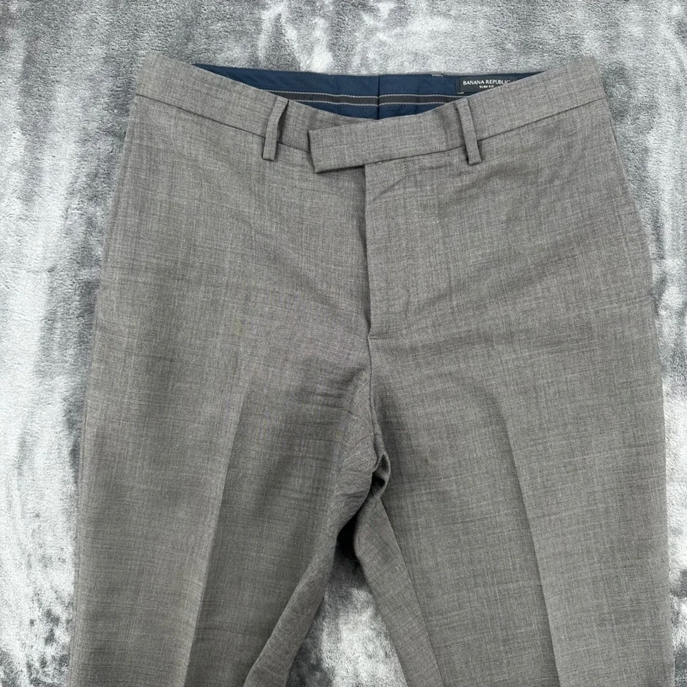 Banana Republic Mens Slim Fit Grey Sharkskin Dress Pants 33x30 Trousers 761